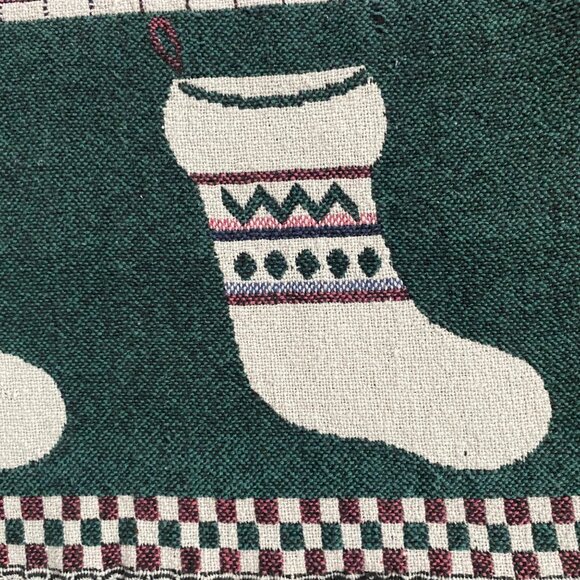 Lillian Vernon Christmas Tapestry Throw Blanket Reversible Stockings Snowmen - Picture 5 of 9